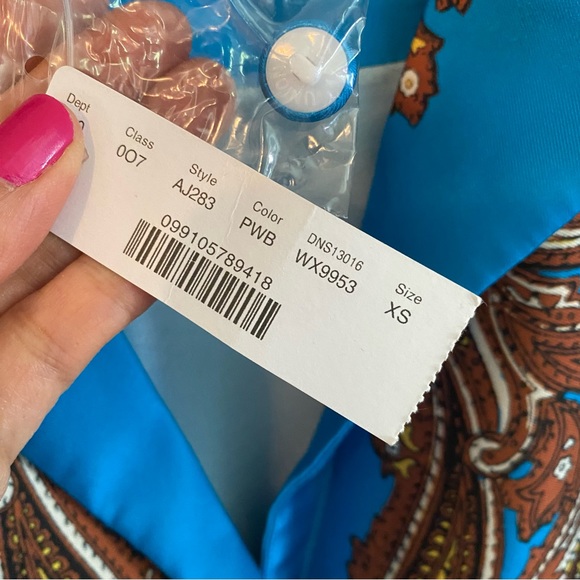 J. Crew Drapey Button-Up Shirt in Paisley Print, XS Turquoise Blue - Picture 11 of 15